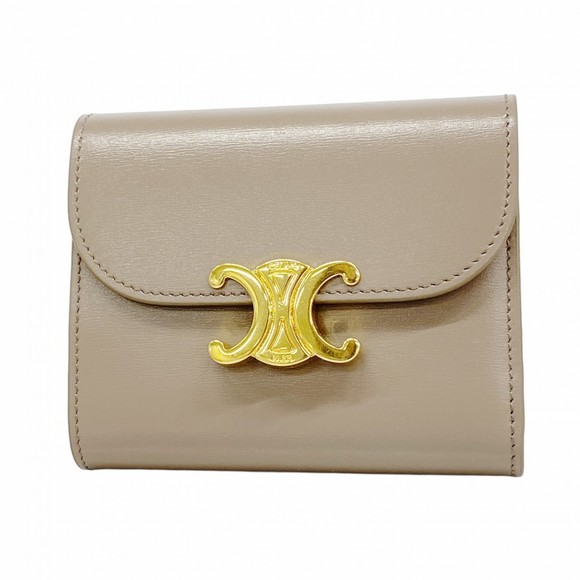 Celine Triomphe Leather Tri-fold Wallet, Brown, Women's - Picture 1 of 9